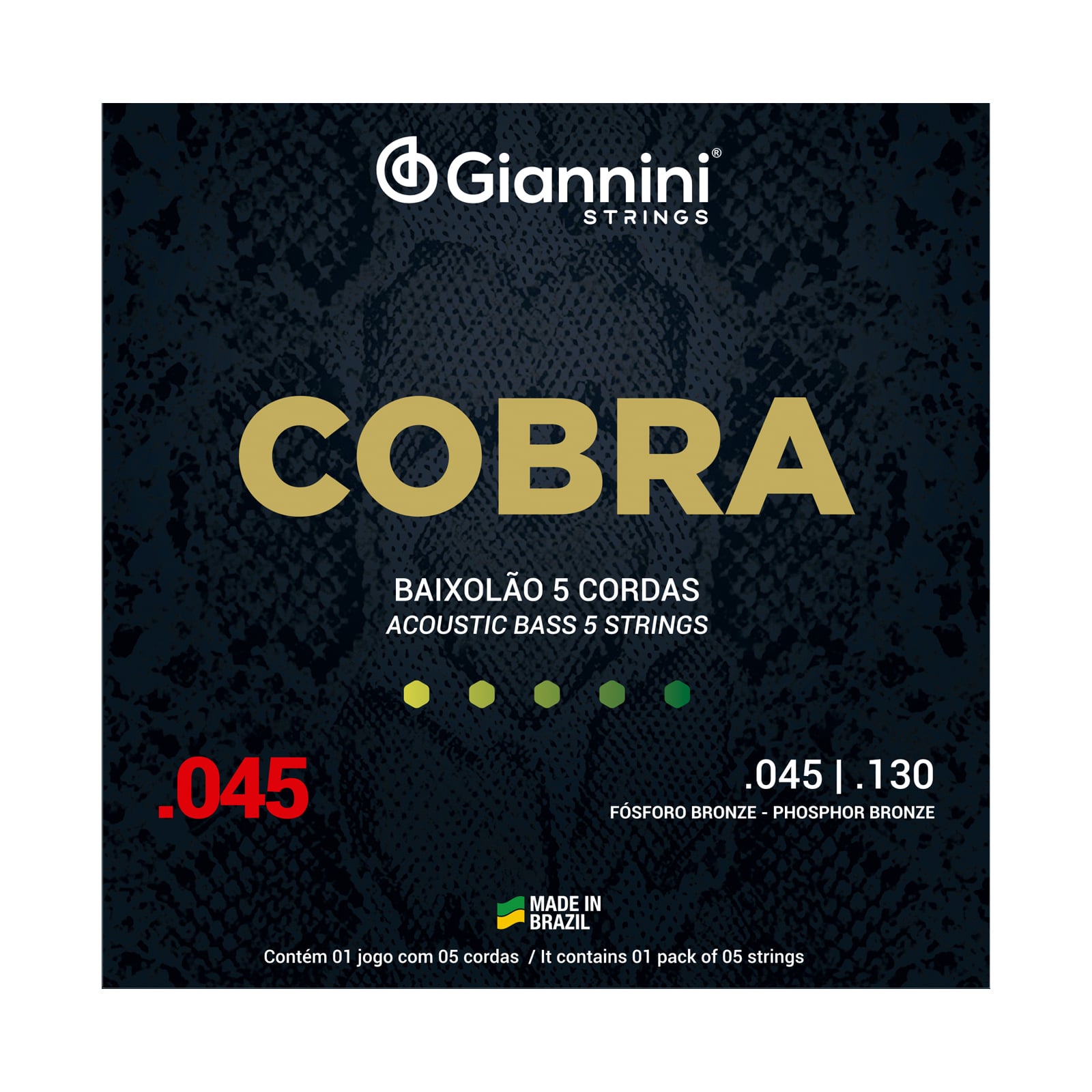 Encordoamento para Baixolão 5 cordas Giannini Cobra Fósforo Bronze