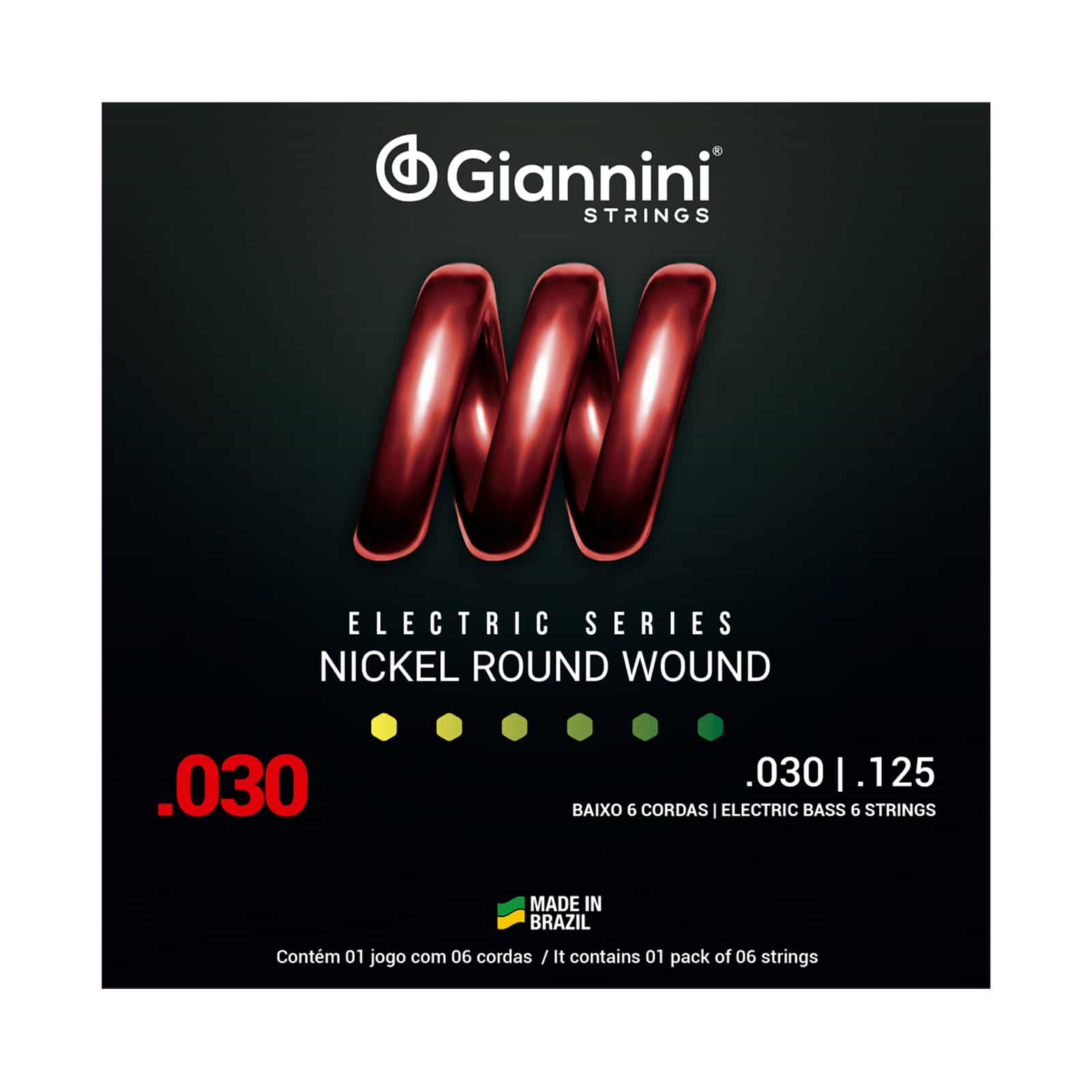 Encordoamento para Baixo 6 cordas Giannini Nickel Round Wound