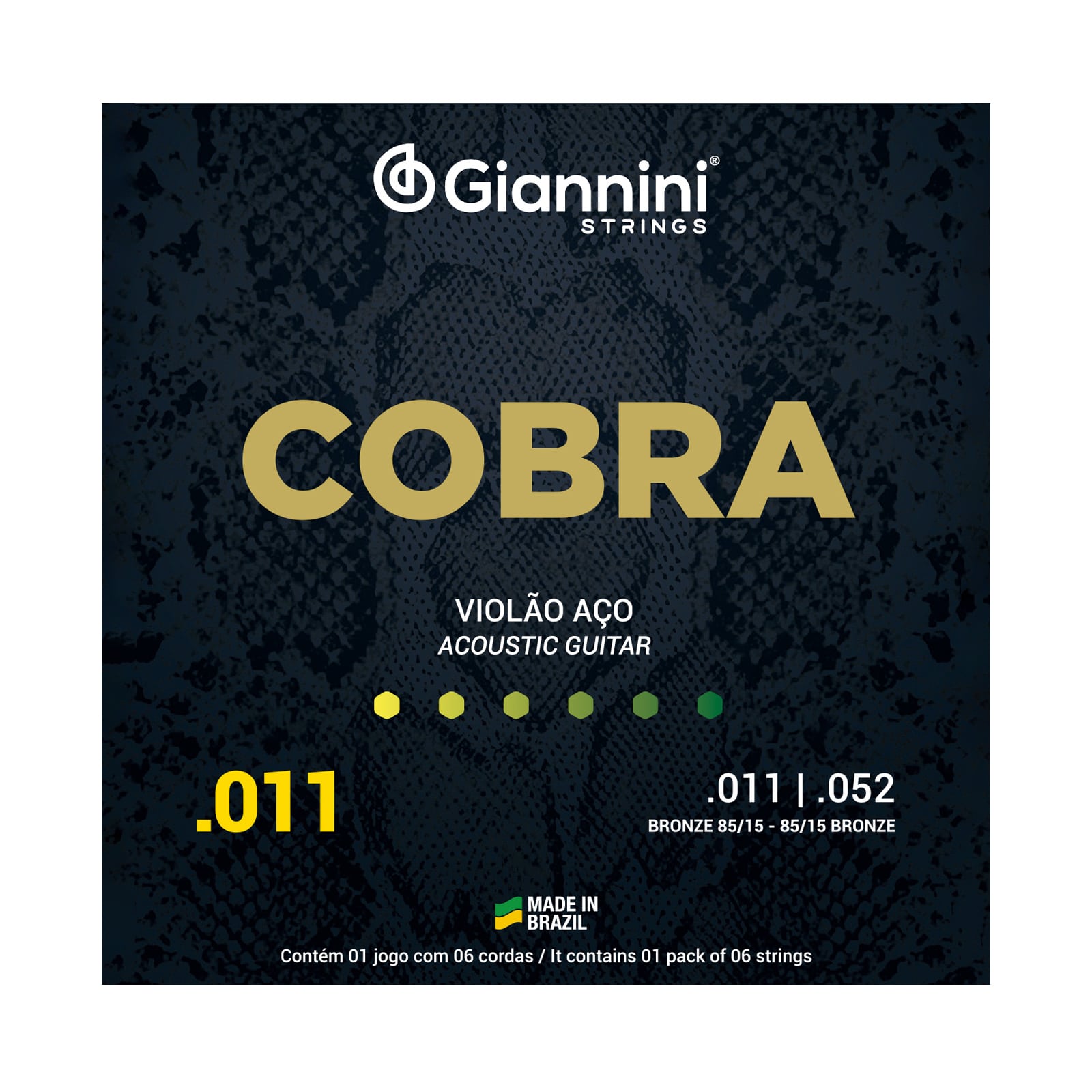 Encordoamento para Violão Aço 6 cordas Giannini Cobra Bronze 85/15