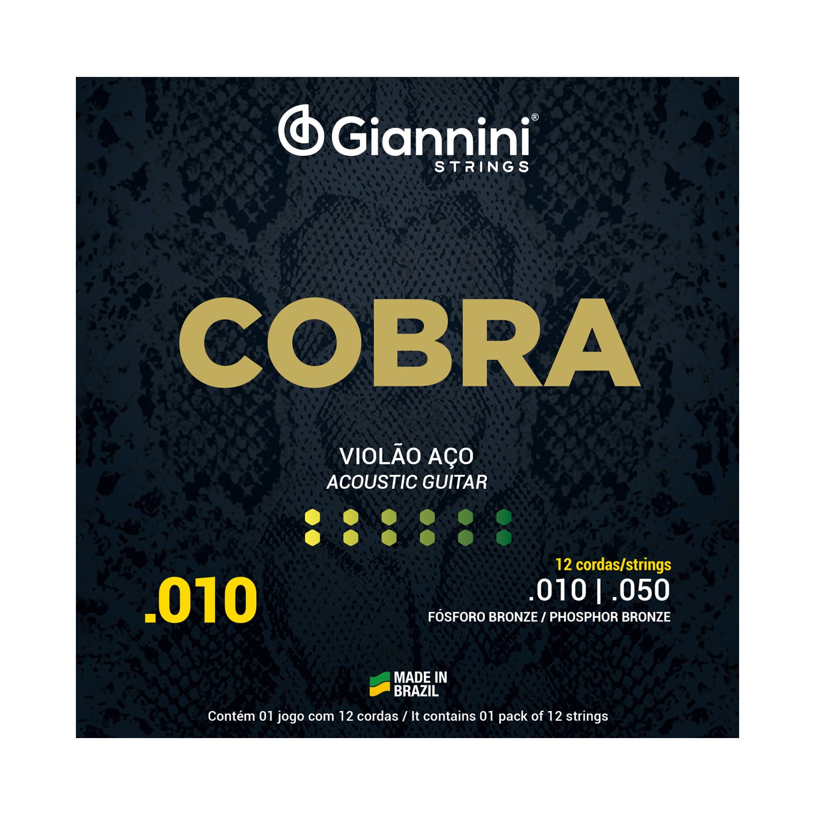 Encordoamento para Violão Aço 12 cordas Giannini Cobra Fósforo Bronze ...